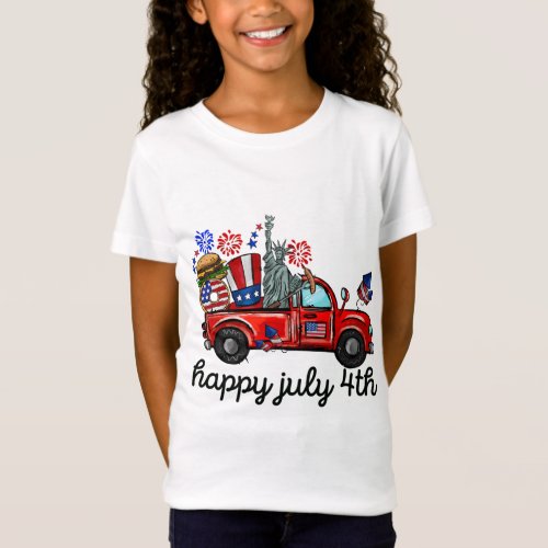 Vintage Red Truck Happy 4 th of july Independence  T_Shirt