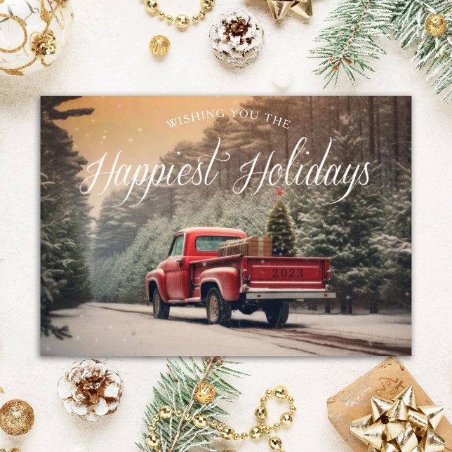 Vintage Red Truck Happy Holidays Christmas Card (Creator Uploaded)