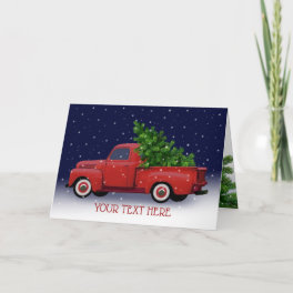 Vintage Red Truck Hauling Christmas Tree Card
