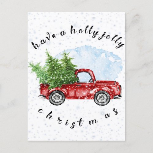 Vintage Red Truck Have a Holly Jolly Christmas Postcard