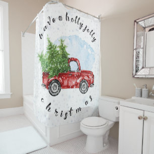 Vintage Red Truck Have a Holly Jolly Christmas Shower Curtain