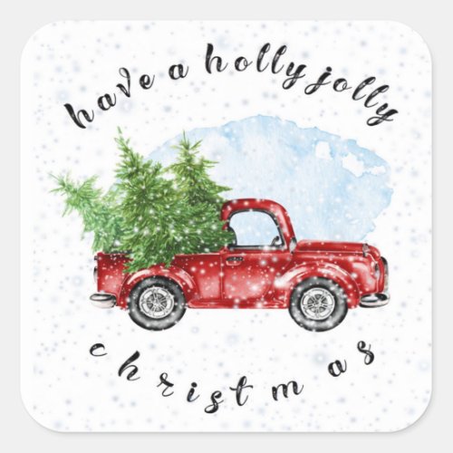 Vintage Red Truck Have a Holly Jolly Christmas  Square Sticker