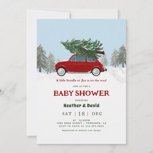 Vintage Red Truck Holiday Baby Shower Invitation