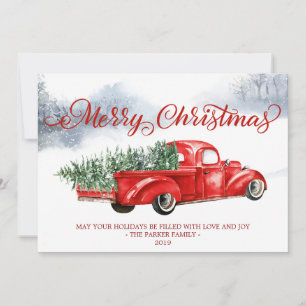 Vintage Red Truck Holiday Christmas Greeting Card