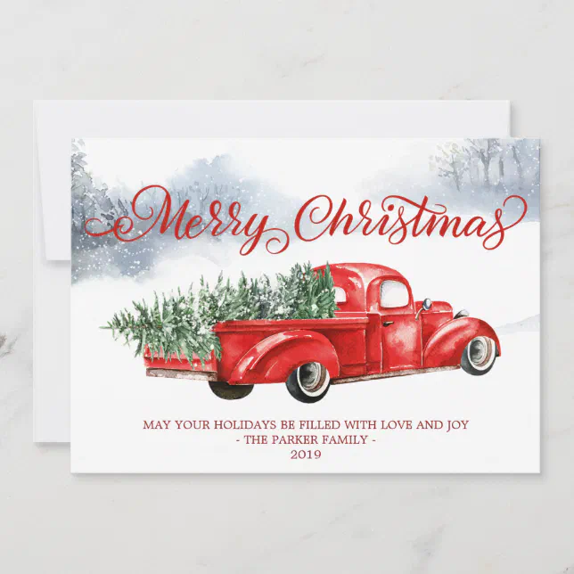 Vintage Red Truck Holiday Christmas Greeting Card Zazzle