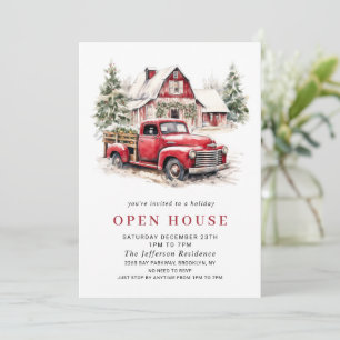 Vintage Red Truck Holiday Christmas Open House Invitation