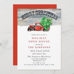 Vintage Red Truck Holiday Christmas Open House Invitation