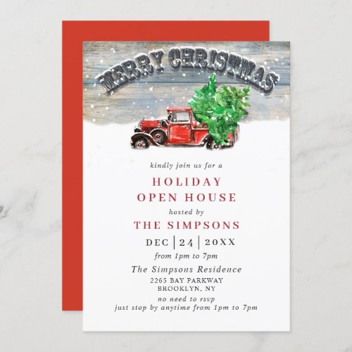 Vintage Red Truck Holiday Christmas Open House Invitation