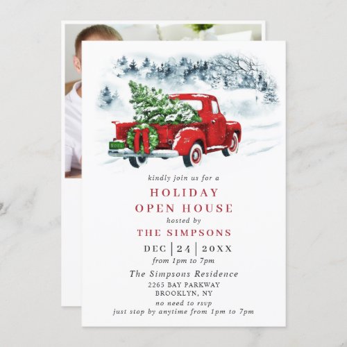 Vintage Red Truck Holiday Christmas Open House Invitation