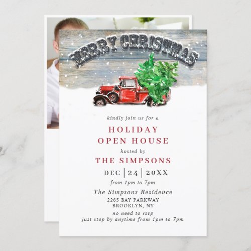 Vintage Red Truck Holiday Christmas Open House Invitation