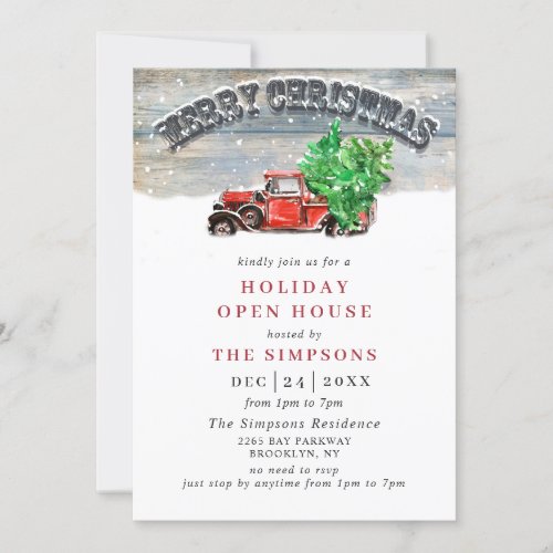 Vintage Red Truck Holiday Christmas Open House Invitation