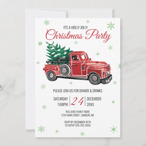 Vintage Red Truck Holly Jolly Christmas Party Invitation