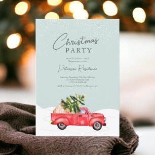 Vintage red truck ice blue snow Christmas Invitation