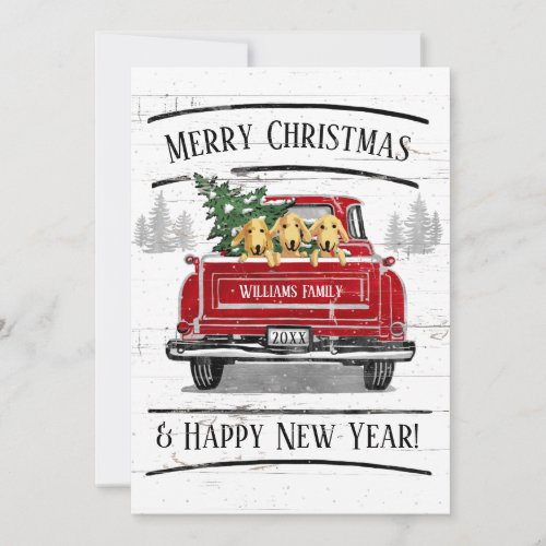 Vintage Red Truck Labrador Dogs Merry Christmas Holiday Card