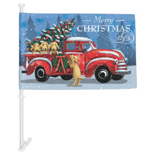 Vintage Red Truck Labrador Retriever Dogs Holiday Car Flag