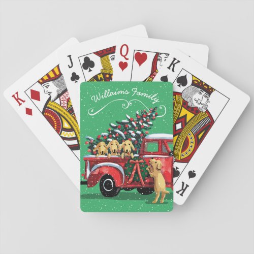 Vintage Red Truck Labrador Retriever Dogs Monogram Playing Cards