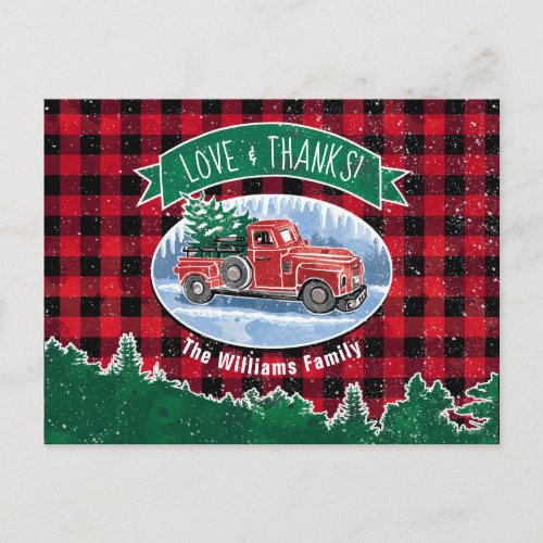 Vintage Red Truck Love  Thanks Holiday Postcard