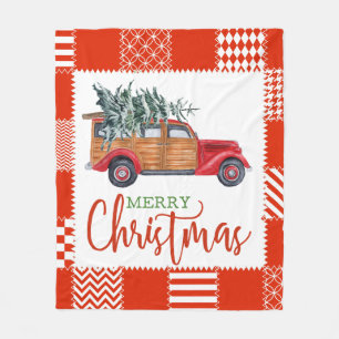 Vintage red truck Merry Christmas Blanket