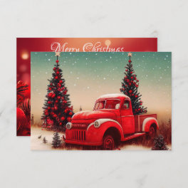 Vintage Red Truck Merry Christmas Card