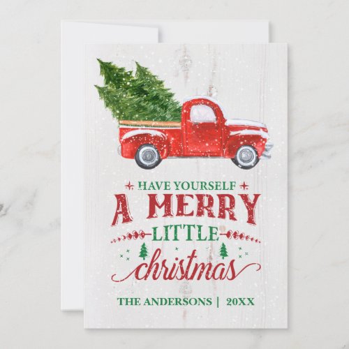 Vintage Red Truck Merry Christmas Card