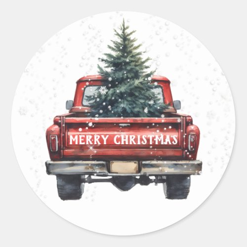 Vintage Red Truck Merry Christmas Classic Round Sticker