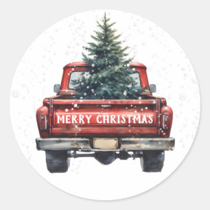 Vintage Red Truck Merry Christmas Classic Round Sticker
