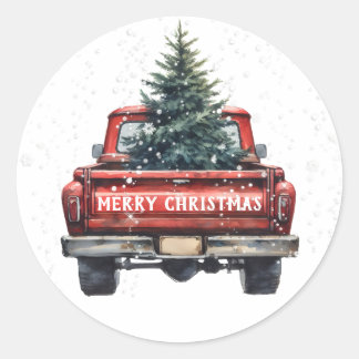 Vintage Red Truck Merry Christmas Classic Round Sticker