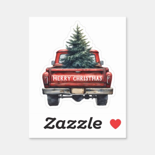 Vintage Red Truck Merry Christmas Contour Cut Sticker