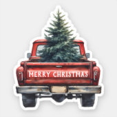 Vintage Red Truck Merry Christmas Contour Cut Sticker (Front)