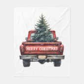 Vintage Red Truck Merry Christmas Fleece Blanket (Front)