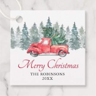 Vintage Red Truck Merry Christmas Gift Favor Tags