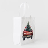 Vintage Red Truck Merry Christmas Grocery Bag (Front Side)