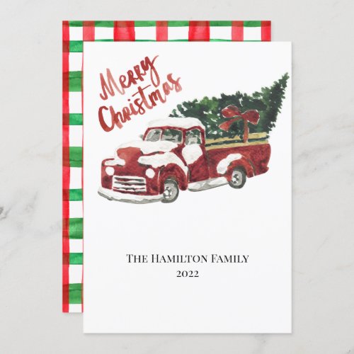 Vintage Red Truck Merry Christmas Holiday Card