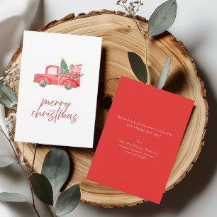 Vintage Red Truck Merry Christmas Holiday Card