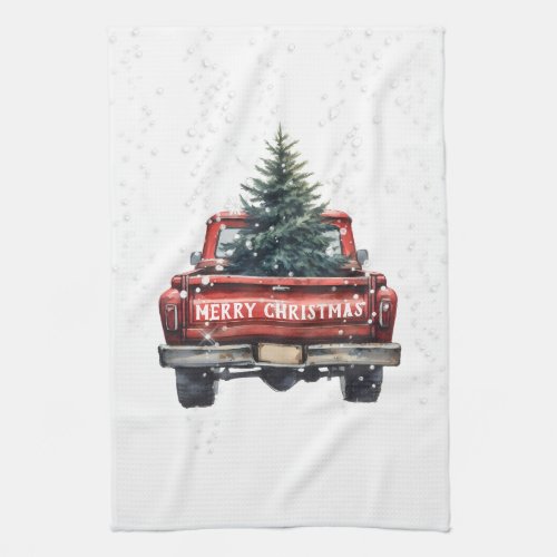 Vintage Red Truck Merry Christmas Kitchen Towel
