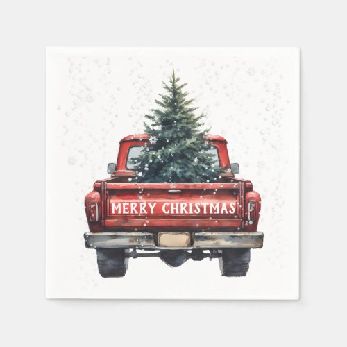Vintage Red Truck Merry Christmas Napkins