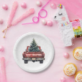 Vintage Red Truck Merry Christmas Paper Plates (Party)