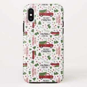 Vintage Red Truck Merry Christmas Pattern iPhone X Case