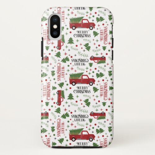 Vintage Red Truck Merry Christmas Pattern iPhone X Case