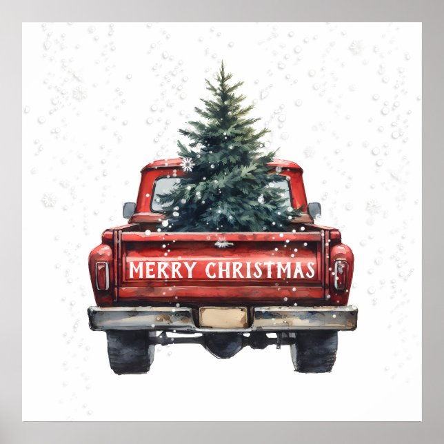 Vintage Red Truck Merry Christmas Poster (Front)