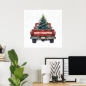 Vintage Red Truck Merry Christmas Poster (Home Office)