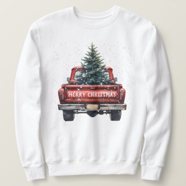Vintage Red Truck Merry Christmas Sweatshirt (Design Front)
