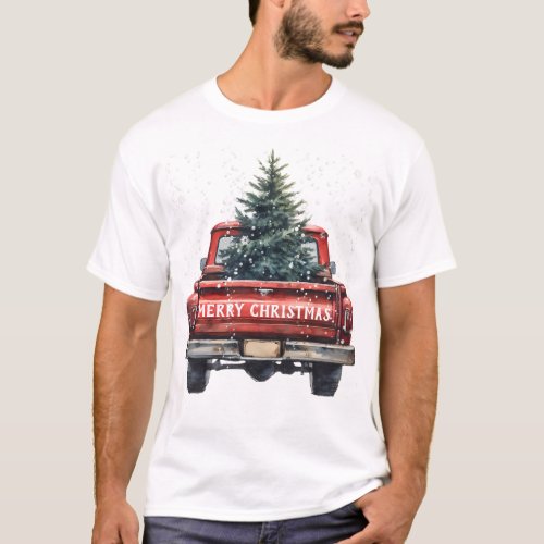 Vintage Red Truck Merry Christmas T_Shirt
