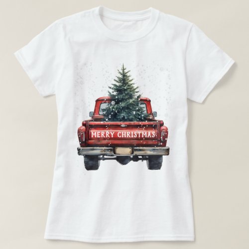 Vintage Red Truck Merry Christmas T_Shirt