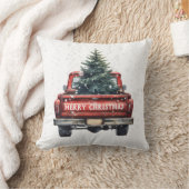Vintage Red Truck Merry Christmas Throw Pillow (Blanket)