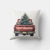 Vintage Red Truck Merry Christmas Throw Pillow (Back)