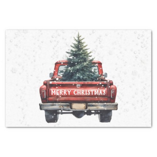 Vintage Red Truck Merry Christmas Tissue Paper