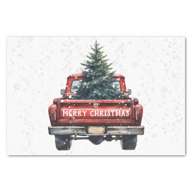 Vintage Red Truck Merry Christmas Tissue Paper (Front)