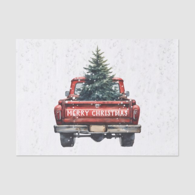 Vintage Red Truck Merry Christmas Tissue Paper (Front)