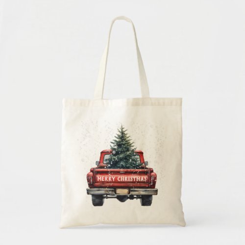 Vintage Red Truck Merry Christmas Tote Bag